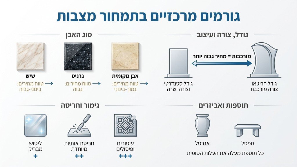 דוגמאות לסוגי אבנים שונים למצבות בבית מלאכה מקצועי