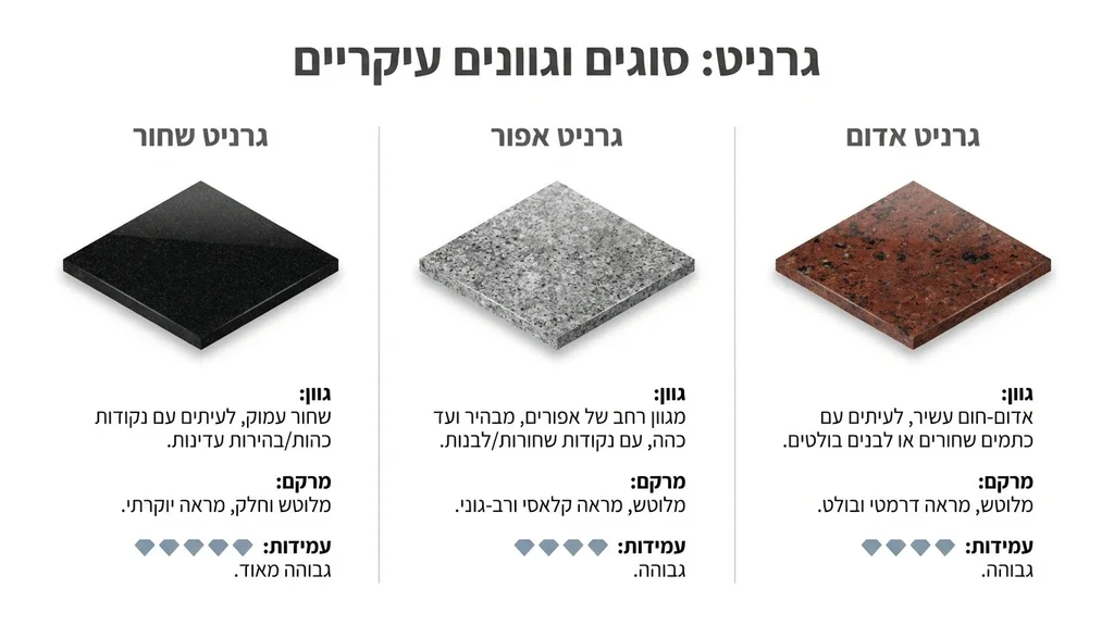 דוגמאות לסוגים וצבעים של מצבות גרניט מבית שלהבת מצבות