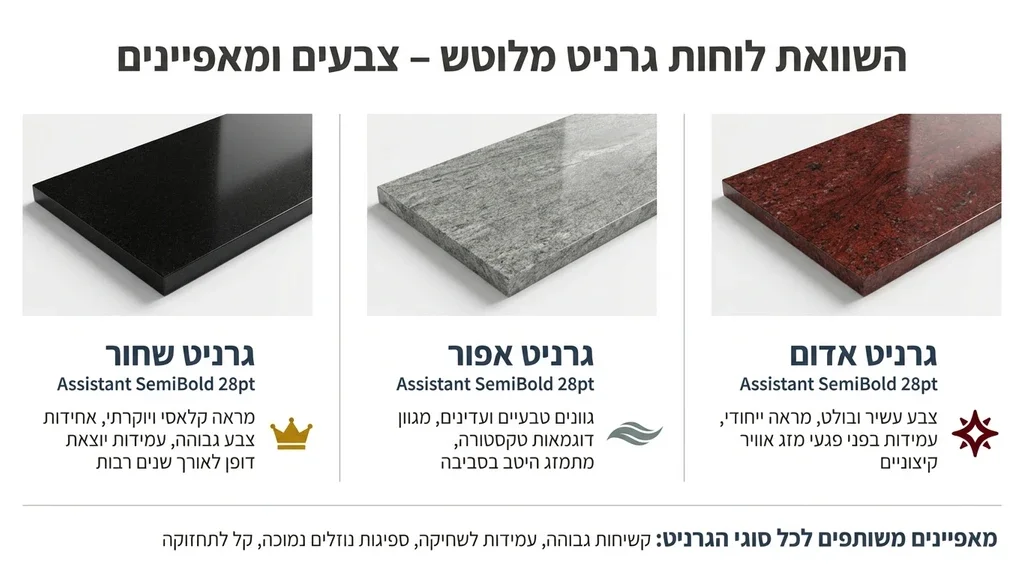 נוצר על ידי מודל בינה מלאכותית Gemini Pro לוחות גרניט בגוונים שונים להשוואה