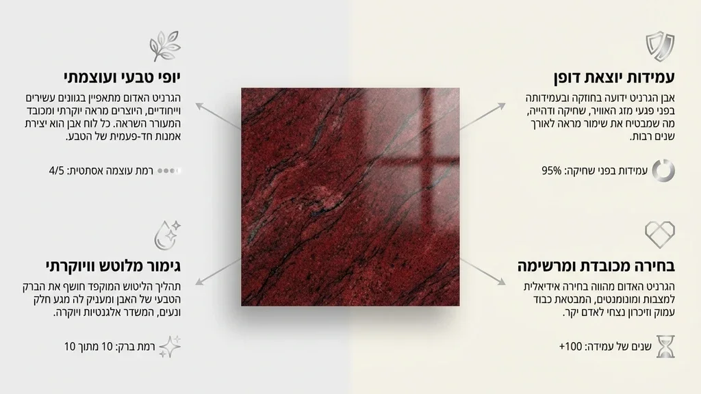 מצבת גרניט אדום מלוטשת בגימור יוקרתי