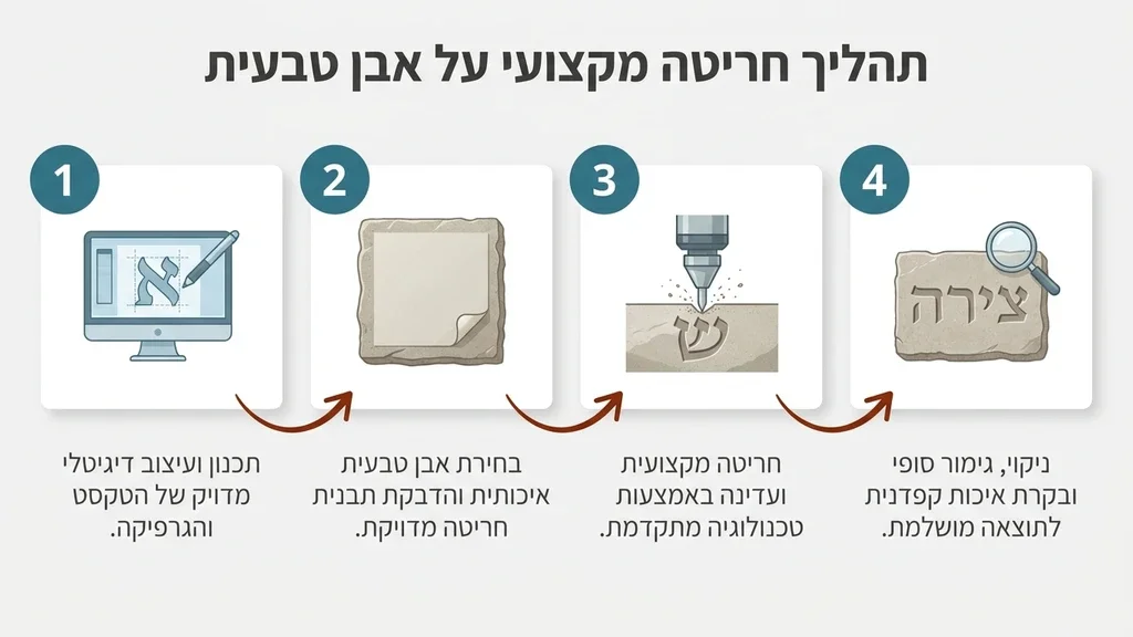 נוצר על ידי מודל בינה מלאכותית Gemini Pro תהליך חריטה ועיצוב של מצבה מאבן טבעית