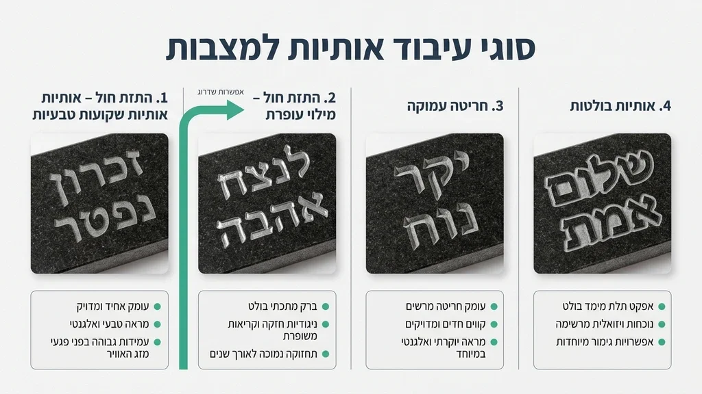 דוגמאות לסוגי חריטות ואותיות על מצבות