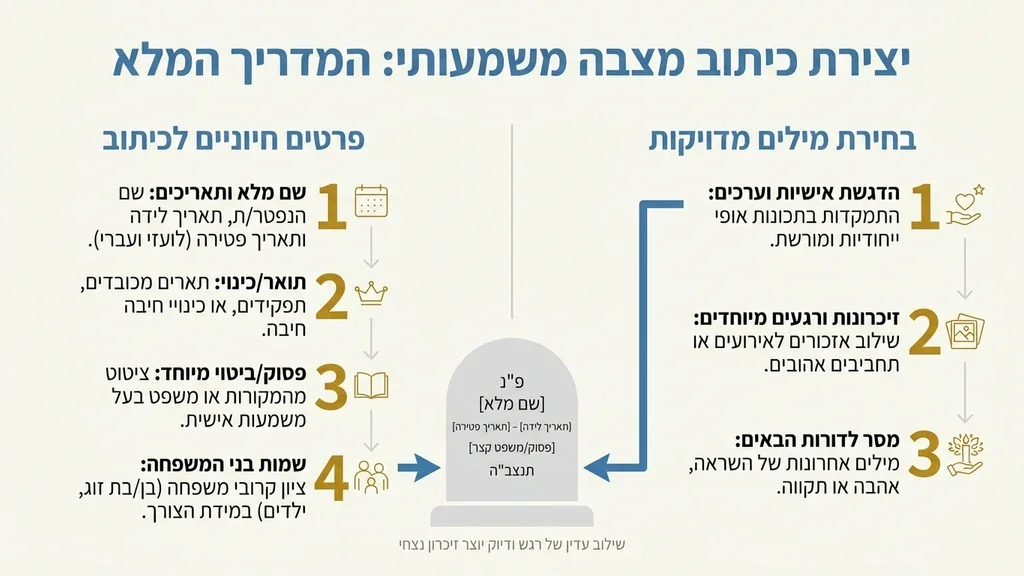 תקריב של כיתוב על מצבות באבן טבעית בהירה המציג חריטה מדויקת ומכבדת
