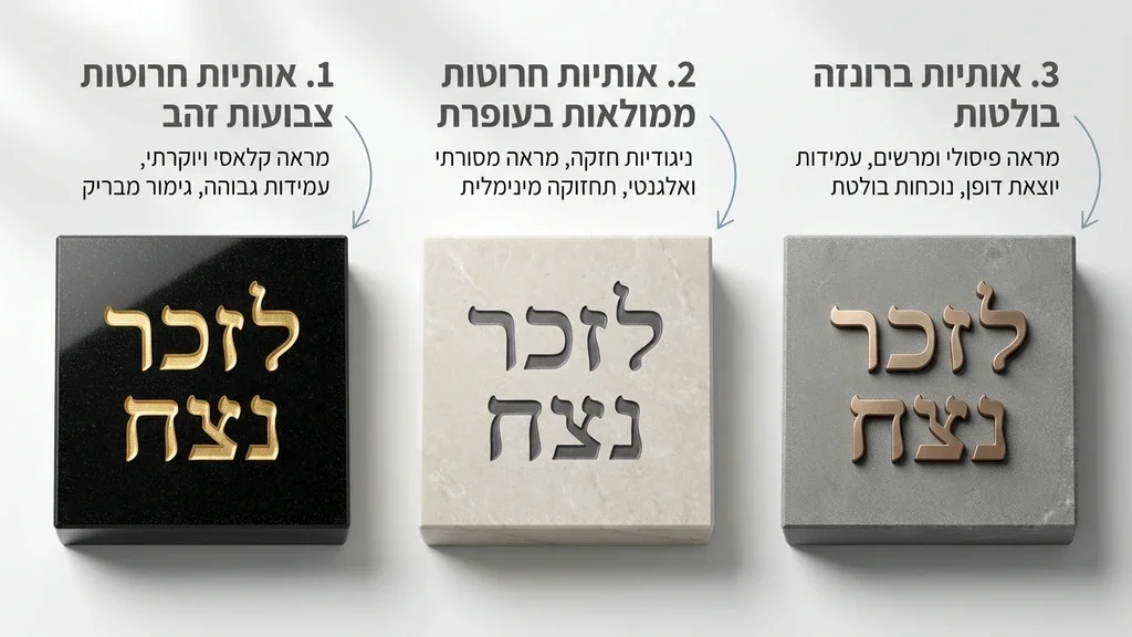 נוצר על ידי מודל בינה מלאכותית Gemini Pro סגנונות שונים של חריטת אותיות על מצבה