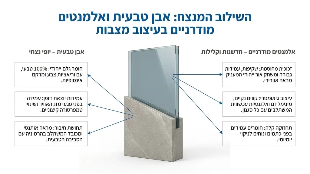 עיצוב אישי ואמנותי המשלב אבן טבעית עם אלמנטים מודרניים מבית שלהבת מצבות שילוב של זכוכית ואבן טבעית בעיצוב מצבות מודרני ויוקרתי