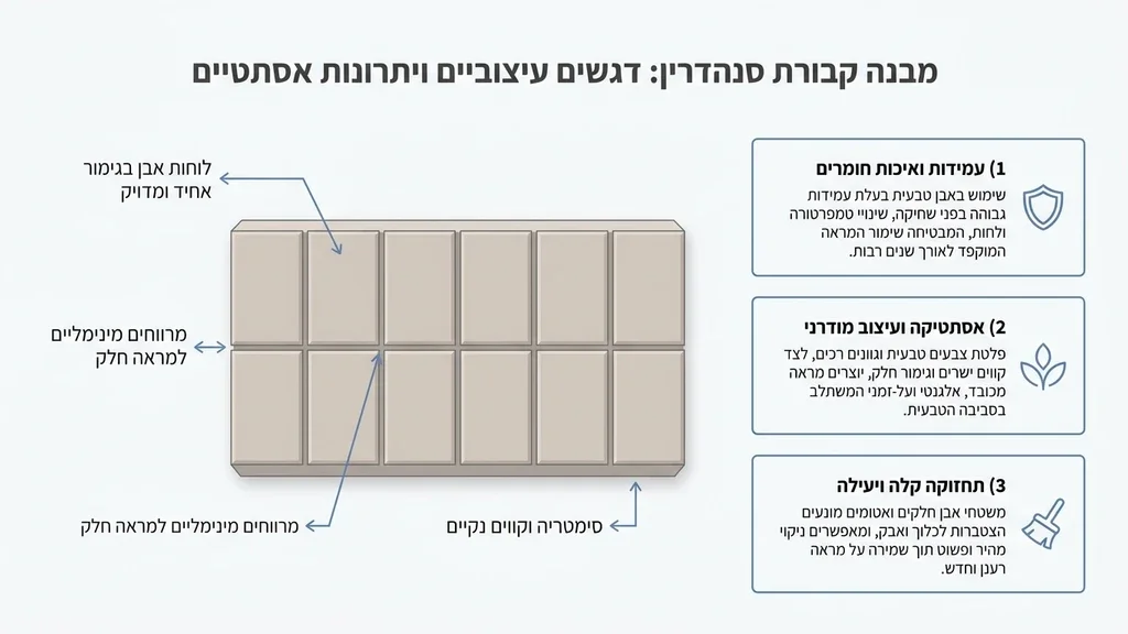 A wall of Sanhedrin burial showing clean and uniform stone plates. מצבות קיר בבית עלמין