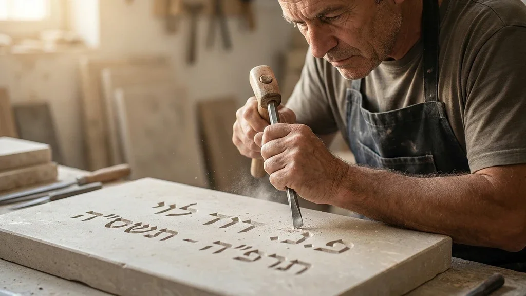 חריטת אותיות על מצבה