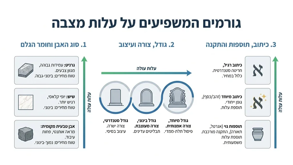 After H2 1 (Factors affecting cost) תקריב של סוגי אבנים שונים המשמשים לבניית אבני זיכרון