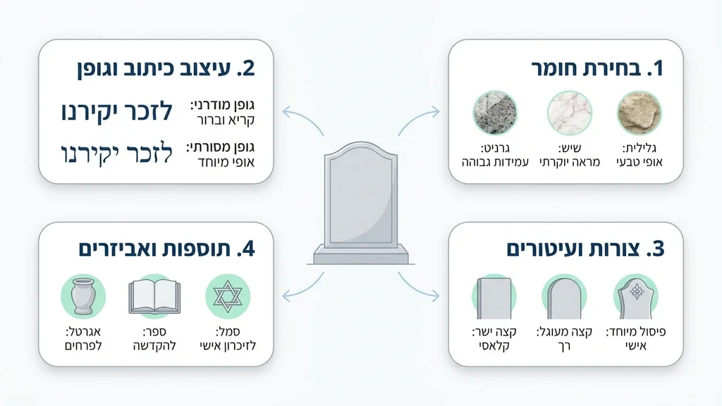 After detailing the design process and customization options. סרטוט ועיצוב של מצבה בהתאמה אישית