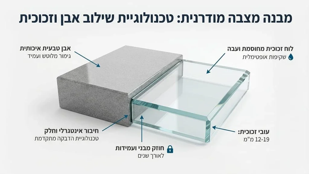מצבה עם שילוב זכוכית מעוצבת ומרשימה