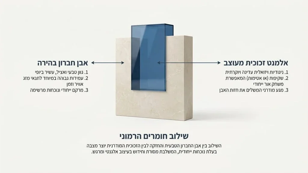 מצבת אבן חברון משולבת עם זכוכית כחולה