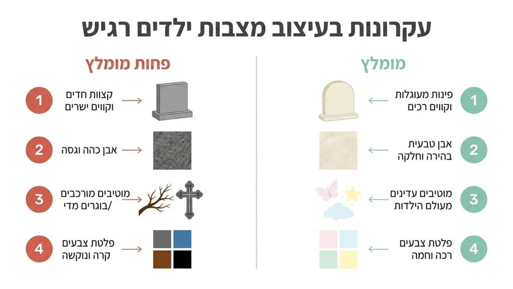 עיצוב עדין ורגיש של מצבה עם מוטיבים רכים